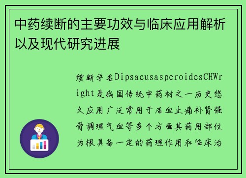 中药续断的主要功效与临床应用解析以及现代研究进展